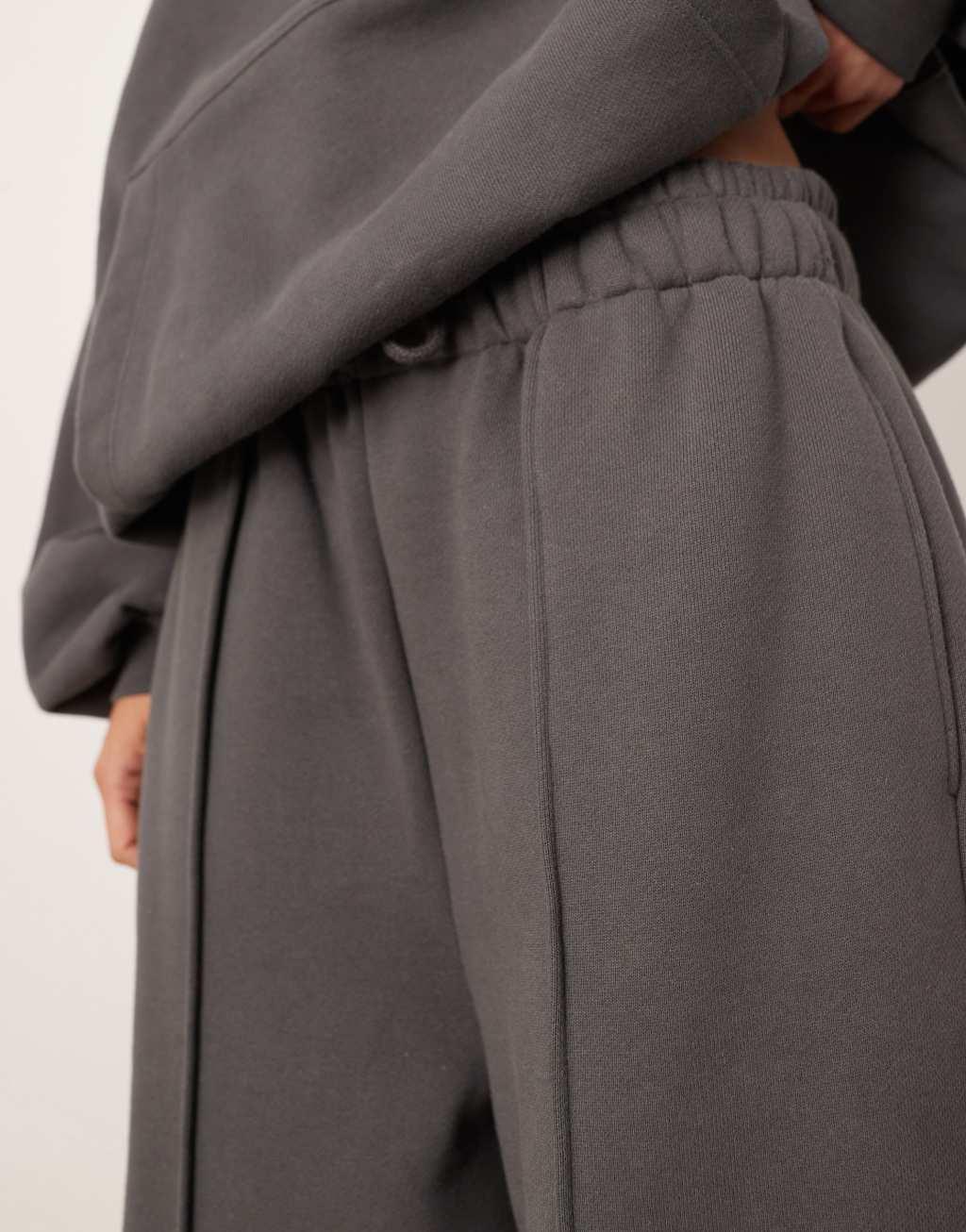 ASOS EDITION premium oversized heavy weight wide leg sweatpants with seam detail in charcoal Product Image