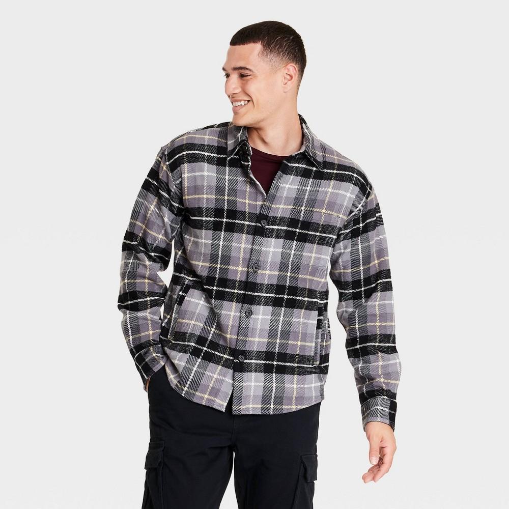 Mens Heavyweight Flannel Long Sleeve Button-Down Shirt - Goodfellow & Co Black XXL Product Image