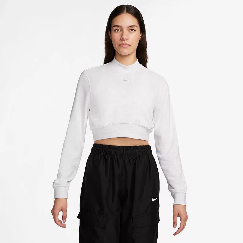 Womens Nike Sportswear Chill Terry Cropped Crewneck Top Birch Grey Product Image