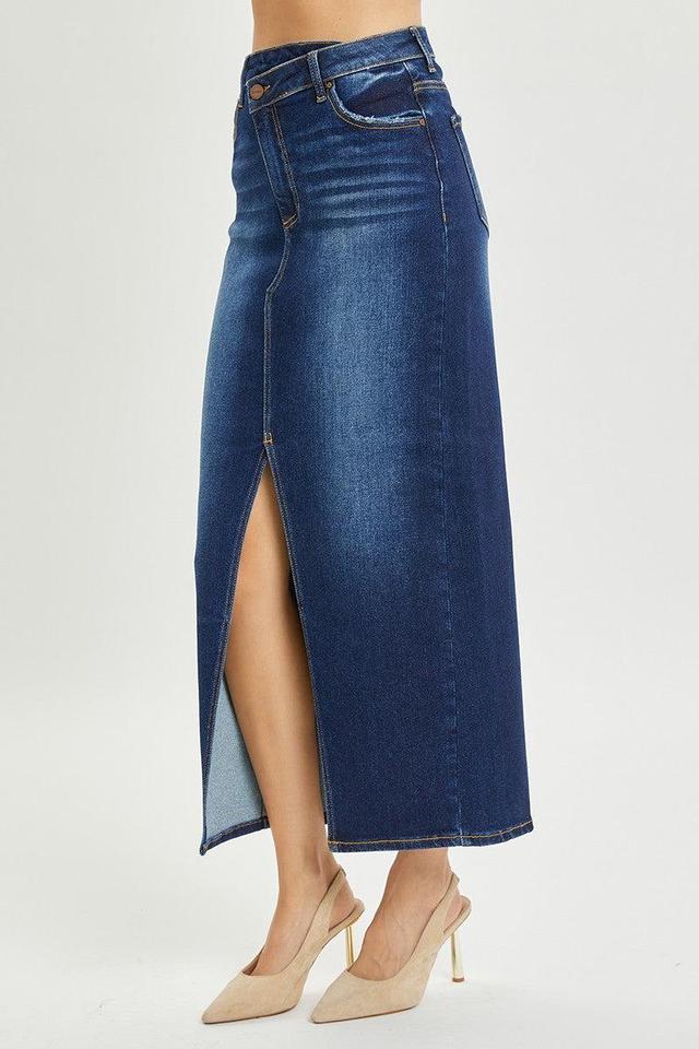 High Rise Crossover Denim Maxi Skirt Product Image