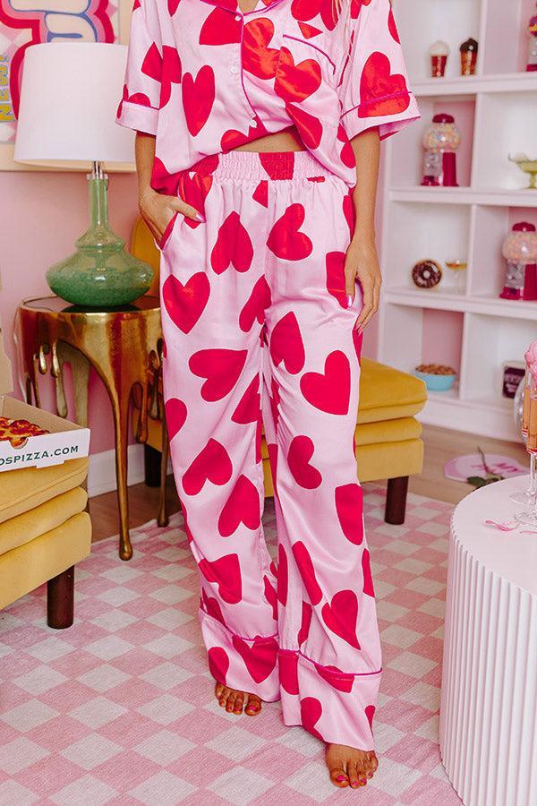 Candy Hearts Satin Pajama Pants Product Image