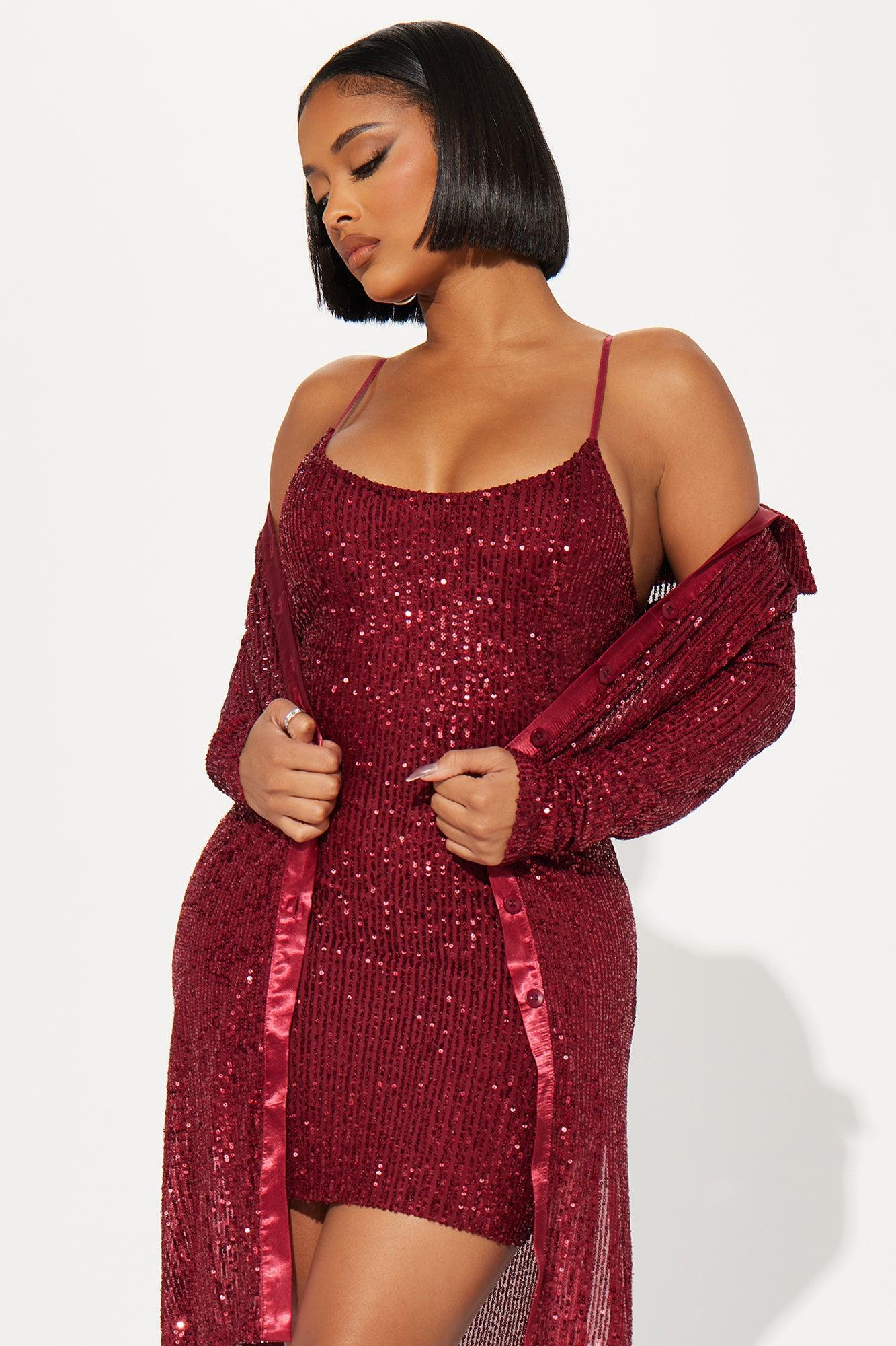 Raquel Sequin Mini Dress Set - Burgundy Product Image