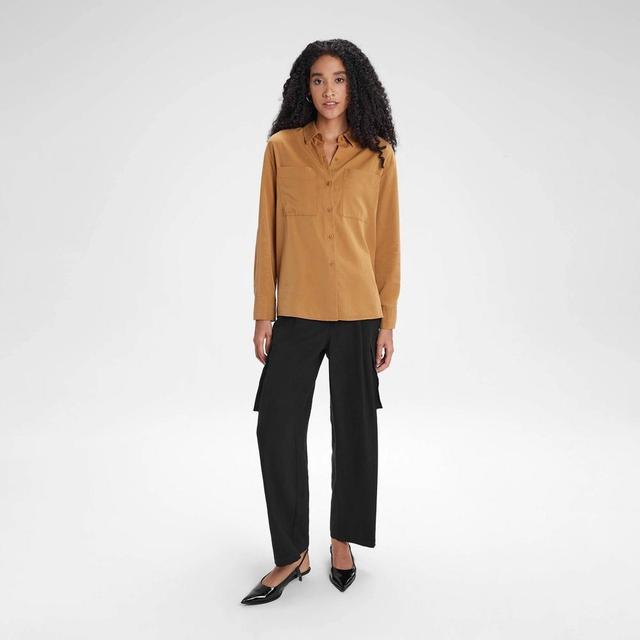 Womens Long Sleeve Button-Down Shirt - A New Day Brown Product Image