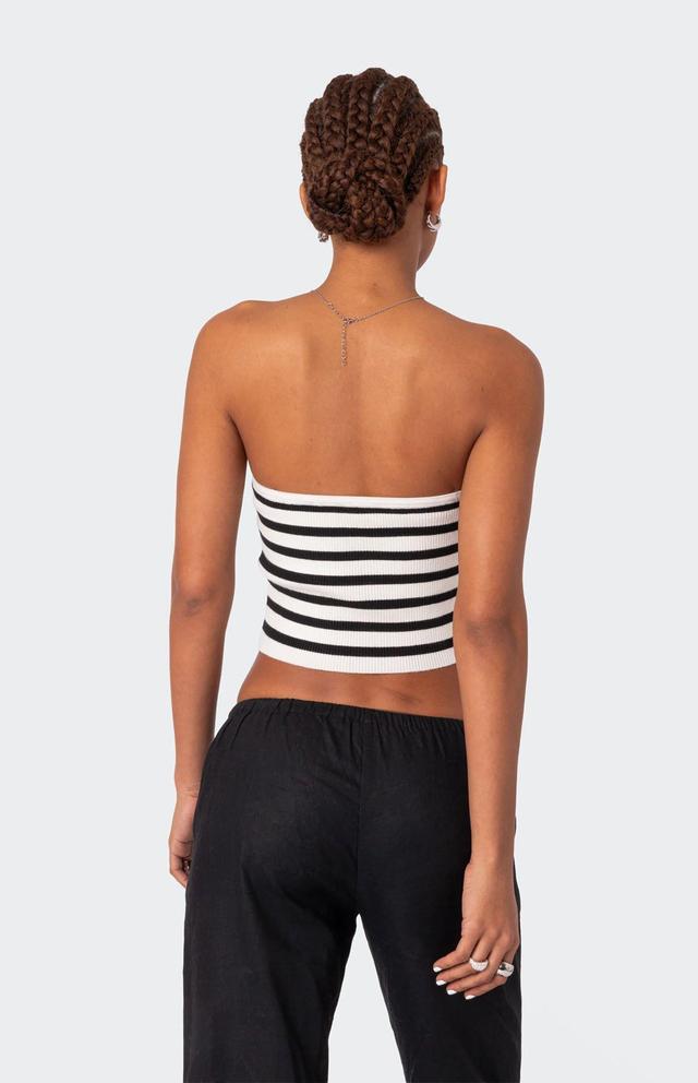 Edikted Women's Lexi Ribbed Tube Top in White/Black - Product Image