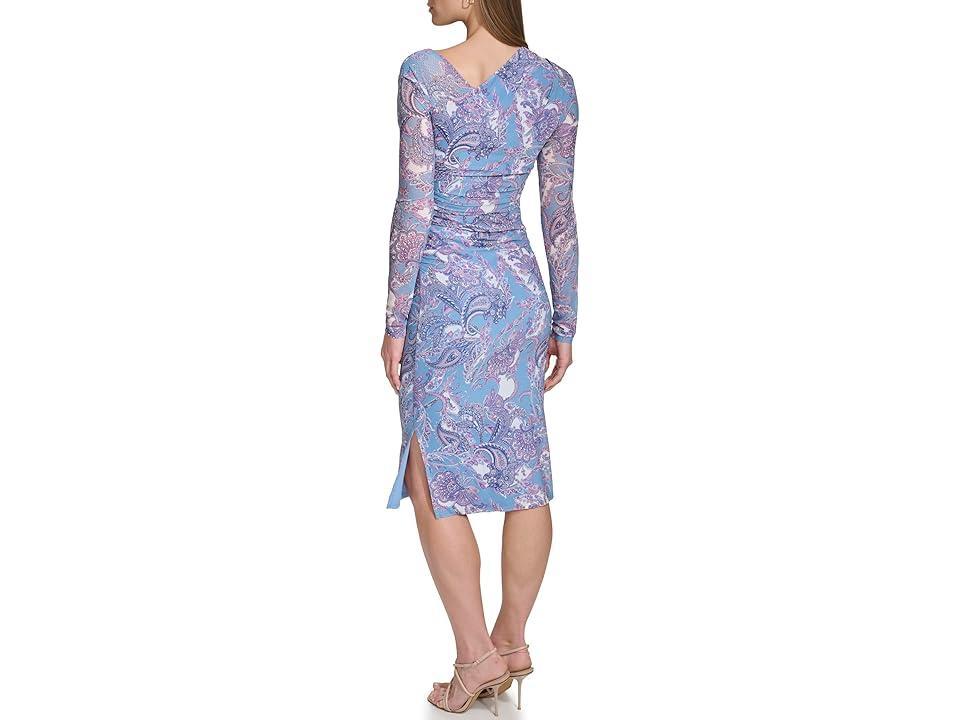 Vince Camuto Printed Mesh Bodycon Dress With Asymmetrical Neckline Women's Dress Product Image