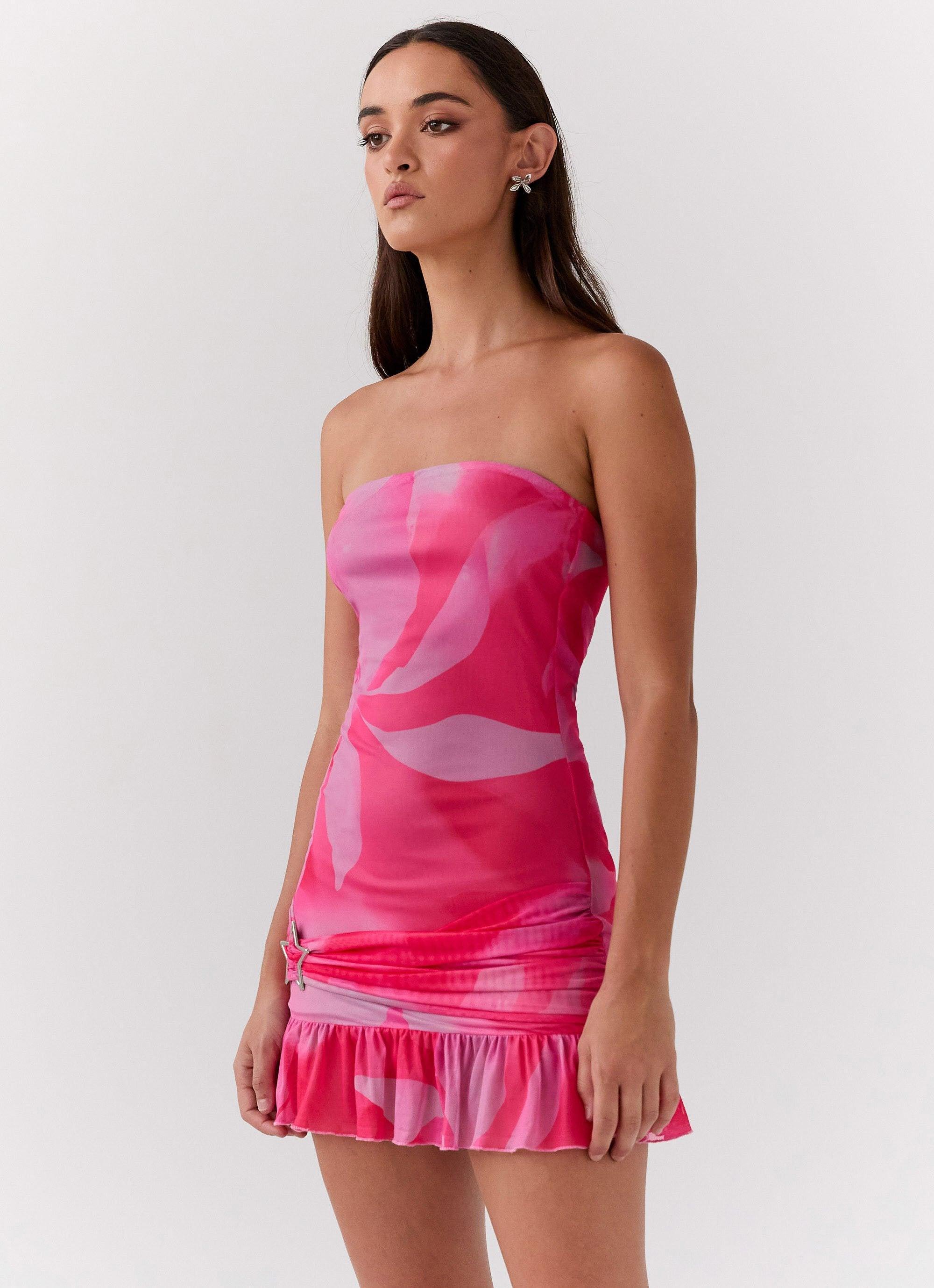 Besa Mesh Mini Dress - Neon Blush Product Image