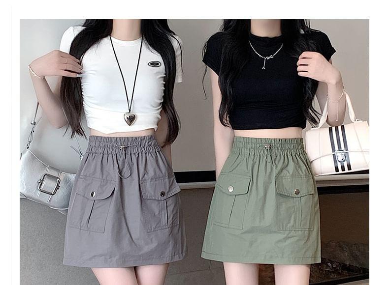 High Waist Plain Mini A-Line Skirt Product Image