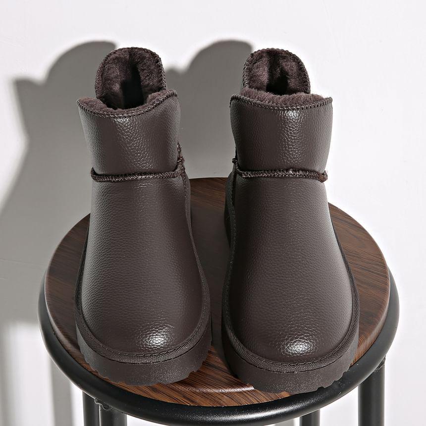 Fleece-Lined Faux Leather Short Snow Boots Product Image