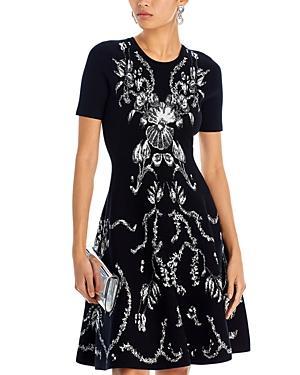 Womens Damask Jacquard Knit Fit & Flare Dress Product Image