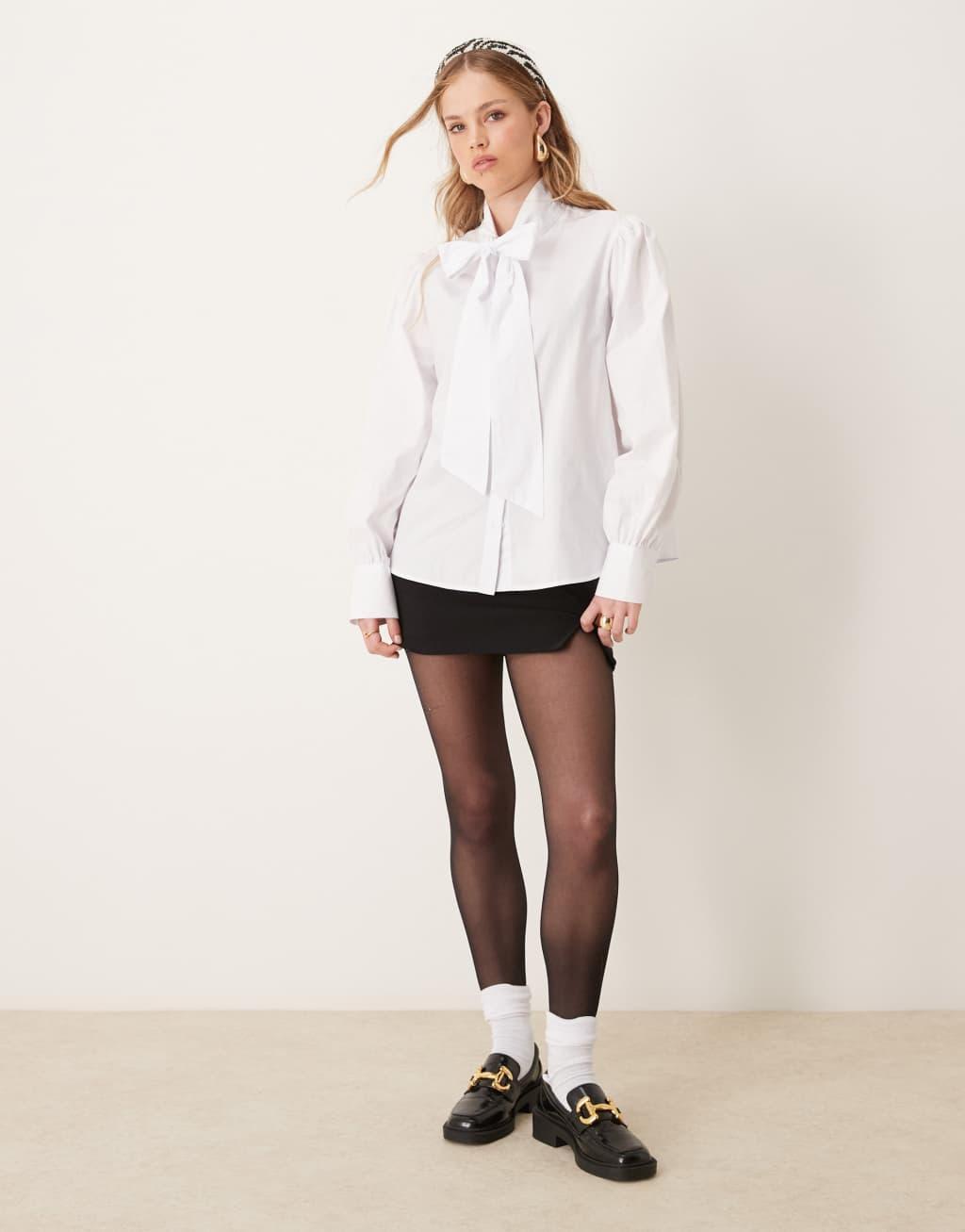 ASOS DESIGN poplin oversized bow shirt in white Product Image