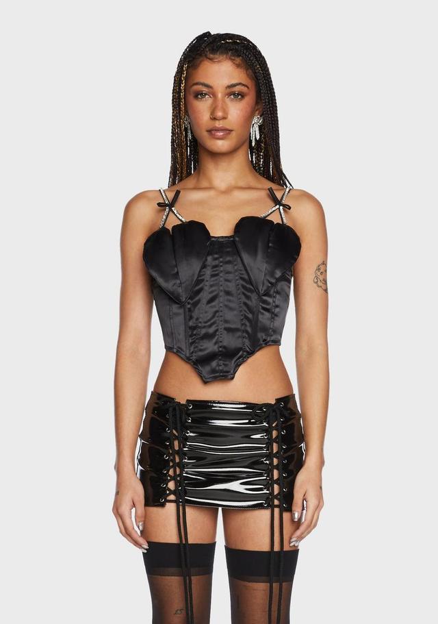 Heart Shaped Corset Crop Top - Black Product Image