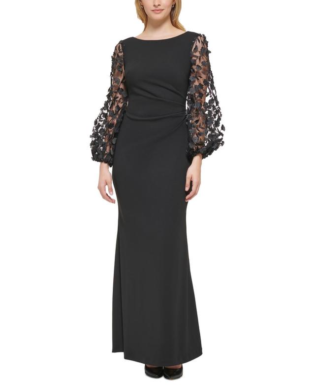 Women's 3D Floral-Sleeve Boat-Neck Gown Product Image