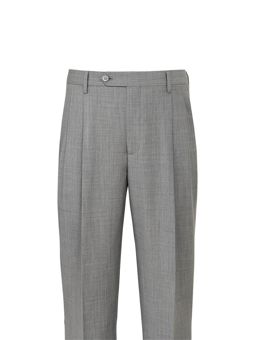 Wool Stretch Bengaline Pleated Suit Pants - Light Grey Product Image