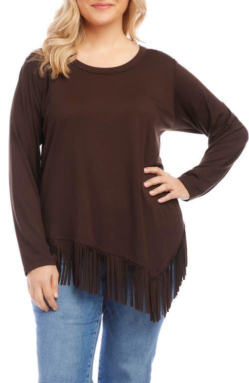 Karen Kane Asymmetric Long Sleeve Fringe Top Product Image