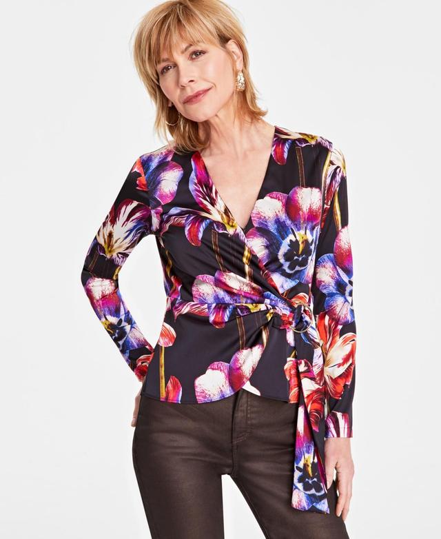 I.n.c. International Concepts Womens Printed Surplice-Neck Wrap Blouse, Created for Macys Product Image