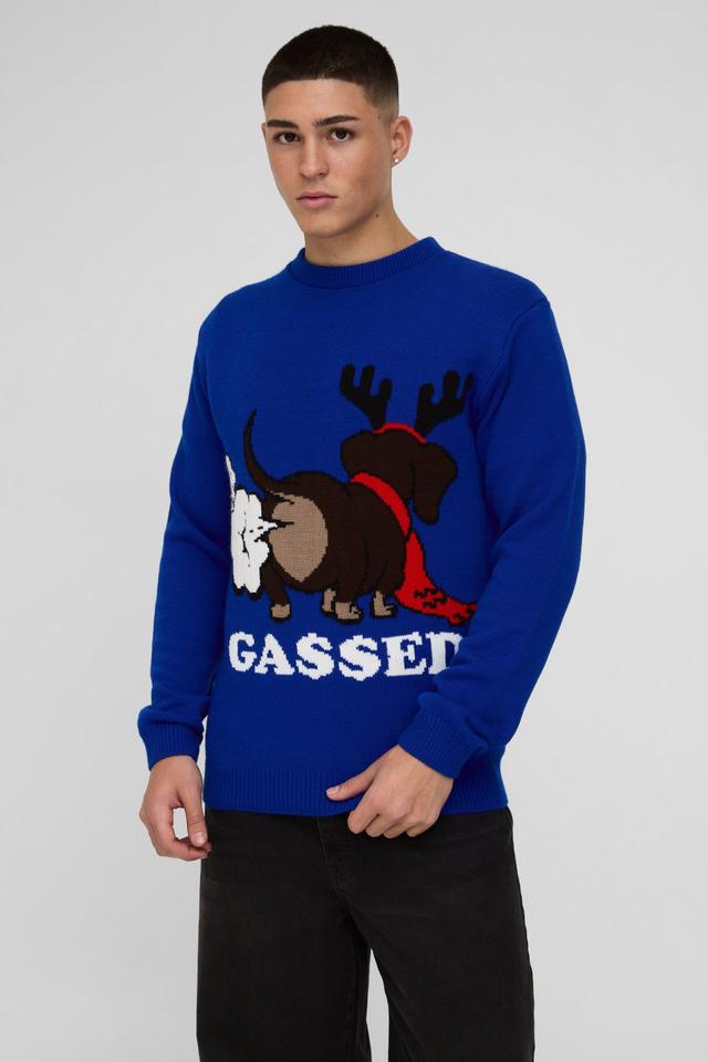 Regular Fit Gassed Christmas Sweater | boohooMAN USA Product Image