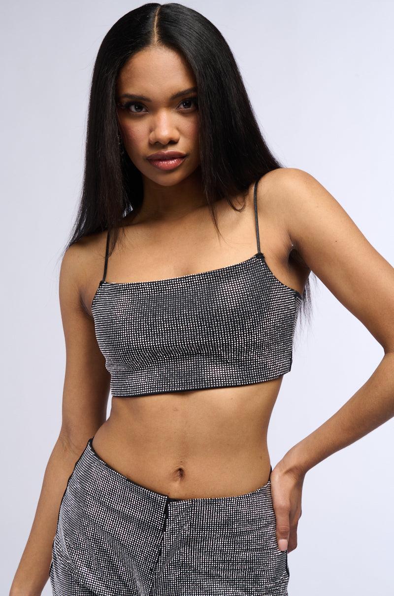 DIAMONDS DANCING SLEEVELESS BRALETTE TOP IN BLACK Product Image