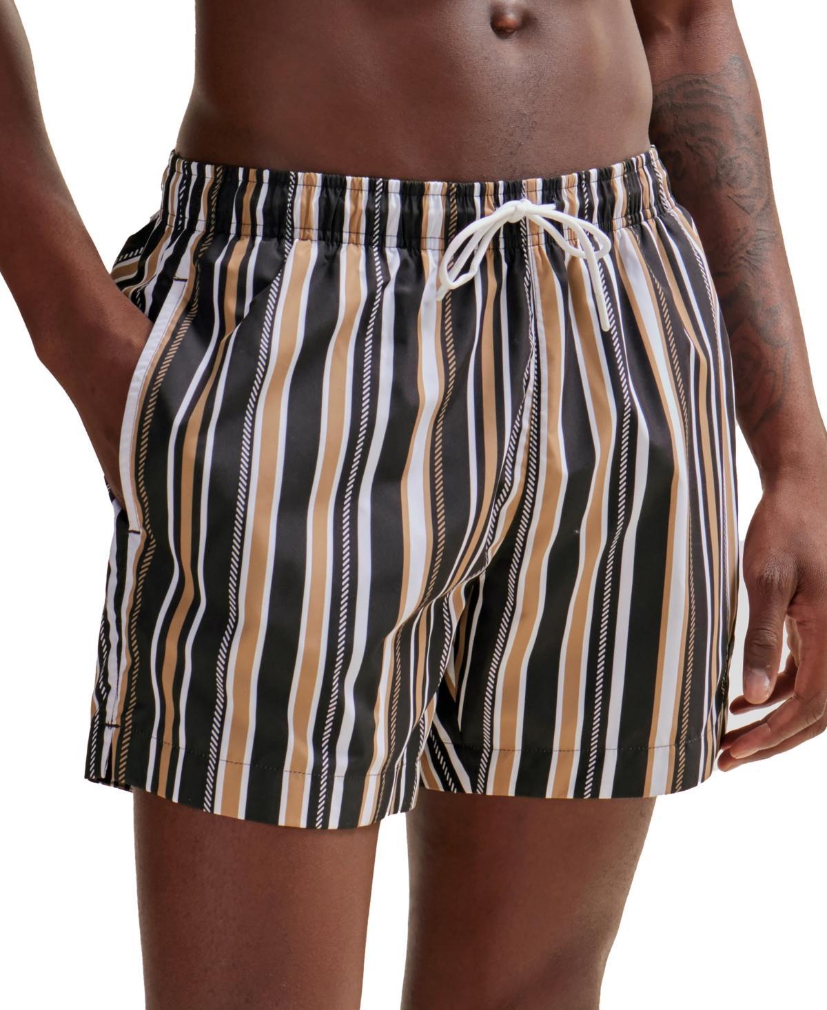 Fully Lined Swim Shorts In Striped Quick-dry Fabric In Black Product Image