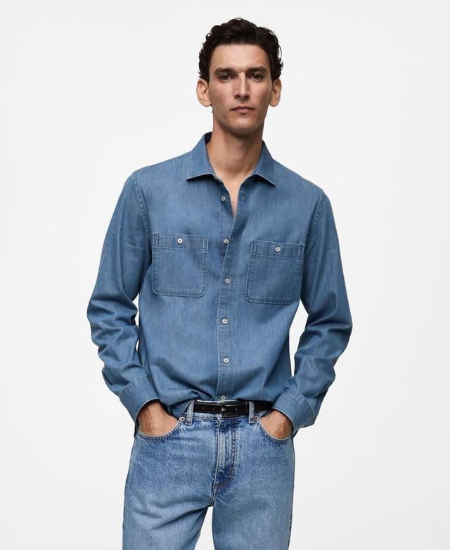 Mango Mens Chest Pocket Denim Shirt Product Image