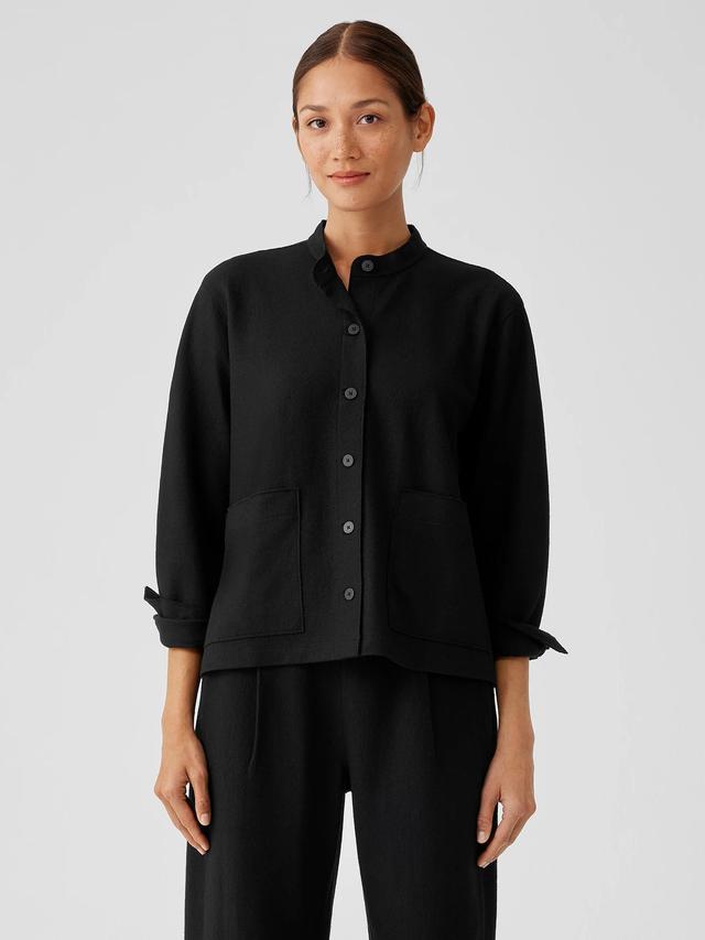 EILEEN FISHER Boiled Wool Jersey Mandarin Collar Shirt Jacketfemale Product Image