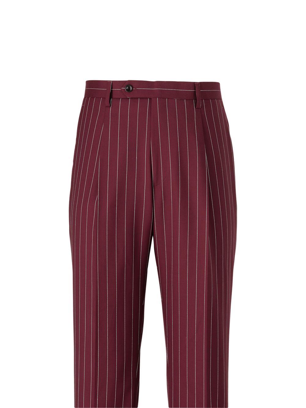 Wool Stretch Stripe Single Pleat Suit Pants - Burgundy Product Image