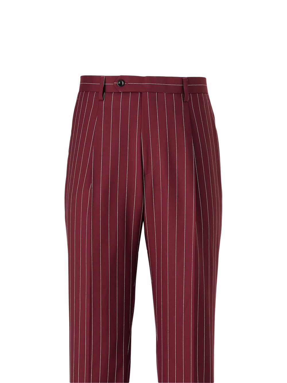 Wool Stretch Stripe Single Pleat Suit Pants - Burgundy Product Image