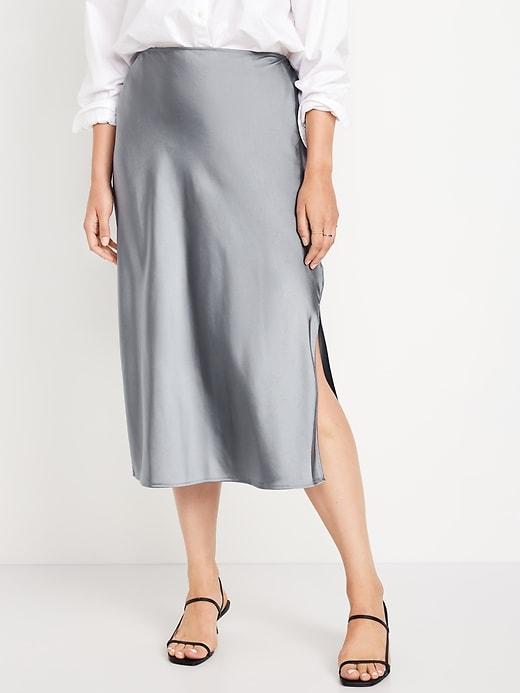 High-Waisted Satin Midi Slip Skirt Product Image