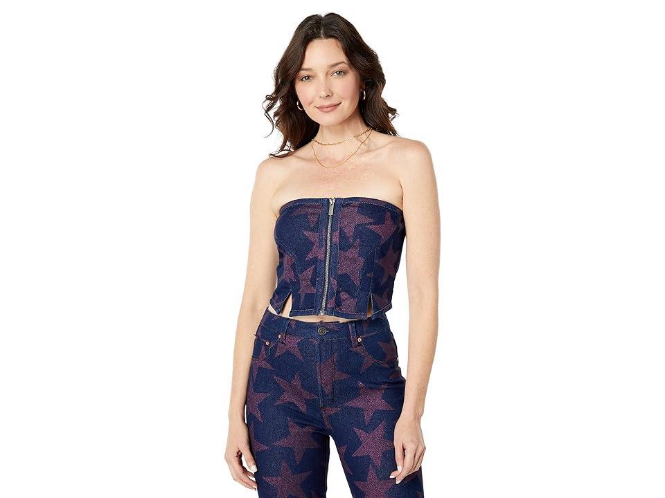 AFRM Braxton Metallic Print Crop Zip Bustier (Dark Rinse Wash) Women's Clothing Product Image