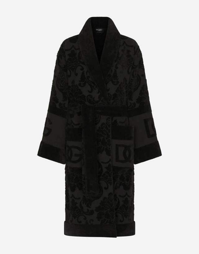 Bath Robe In Terry Cotton Jacquard In Black Product Image