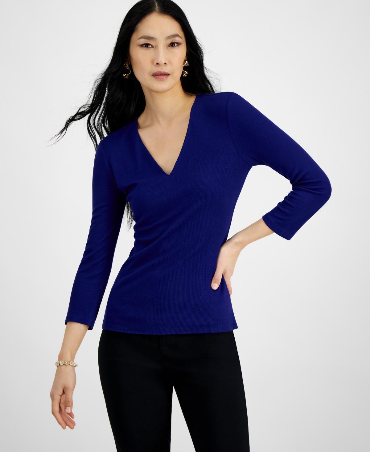 I.n.c. International Concepts Womens Ribbed Top, Created for Macys Product Image