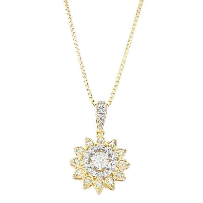 10k Gold Over Sterling Silver 1/5 Carat T.W. Diamond Starburst Pendant Necklace, Womens Gold Tone Product Image