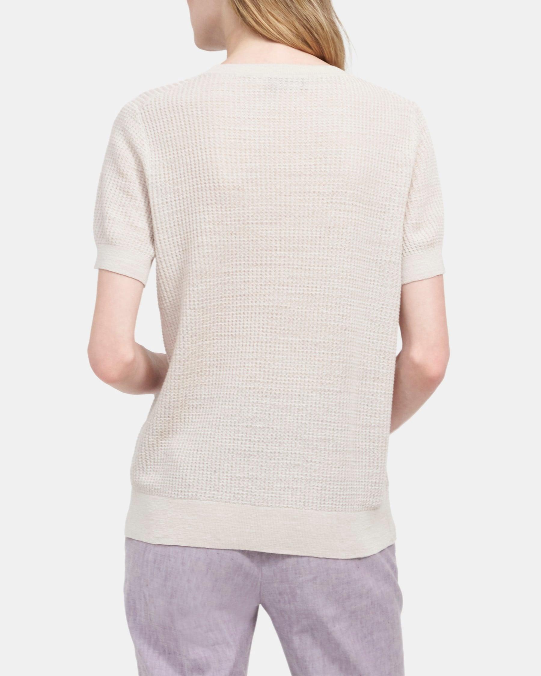 Waffle-Knit Short-Sleeve Sweater in Linen Product Image