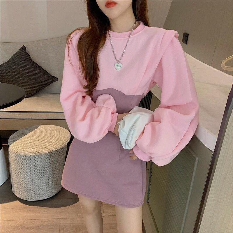 Crewneck Two Tone Mini Bodycon Dress Product Image