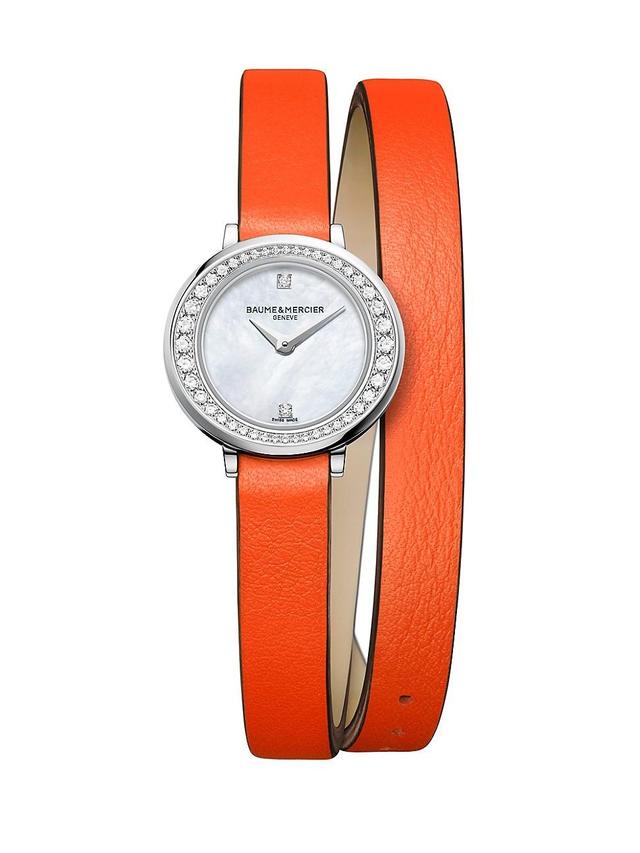 Womens Petite Promesse Diamond, Stainless Steel & Wraparound Leather Strap Watch Product Image