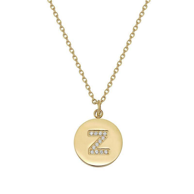 Adornia 14k Gold Plated Cubic Zirconia Engraved Letter Disc Pendant Necklace, Womens Gold Tone X Product Image