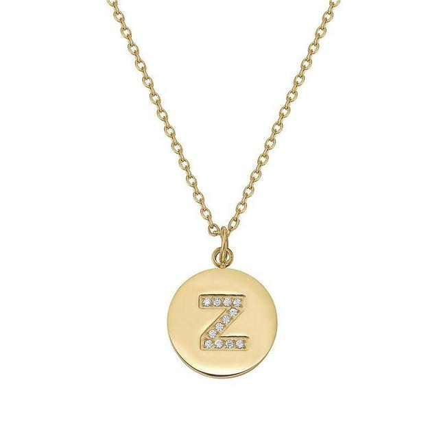 Adornia 14k Gold Plated Cubic Zirconia Engraved Letter Disc Pendant Necklace, Womens Gold Tone X Product Image