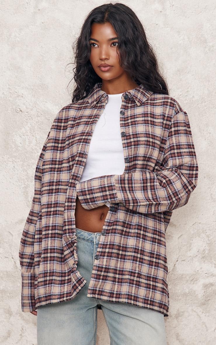 Brown Oversized Flannel Shirt Product Image