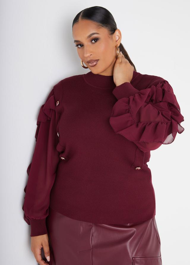 Plus Size Button Embellished Paneled Sweater Ashley Stewart Product Image