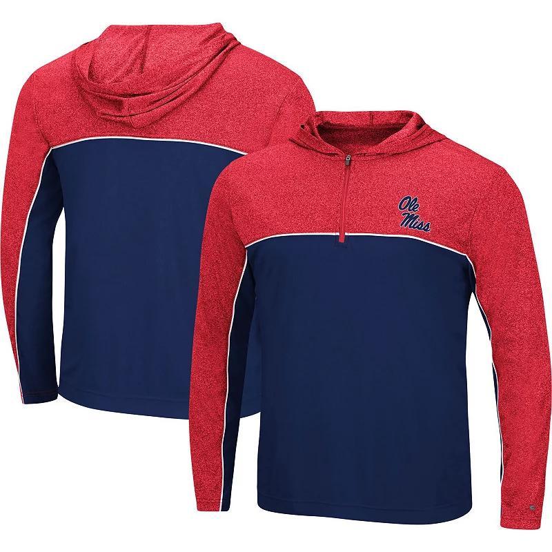 Mens Colosseum /Heathered Red Ole Miss Rebels Flick Quarter-Zip Hoodie Windshirt Blue Product Image