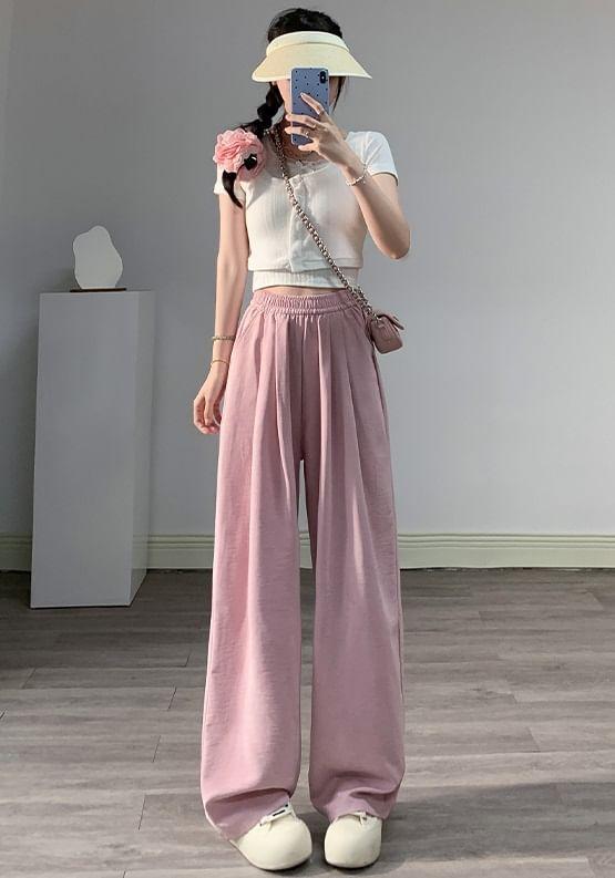 High Rise Plain Wide Leg Sweatpants Product Image