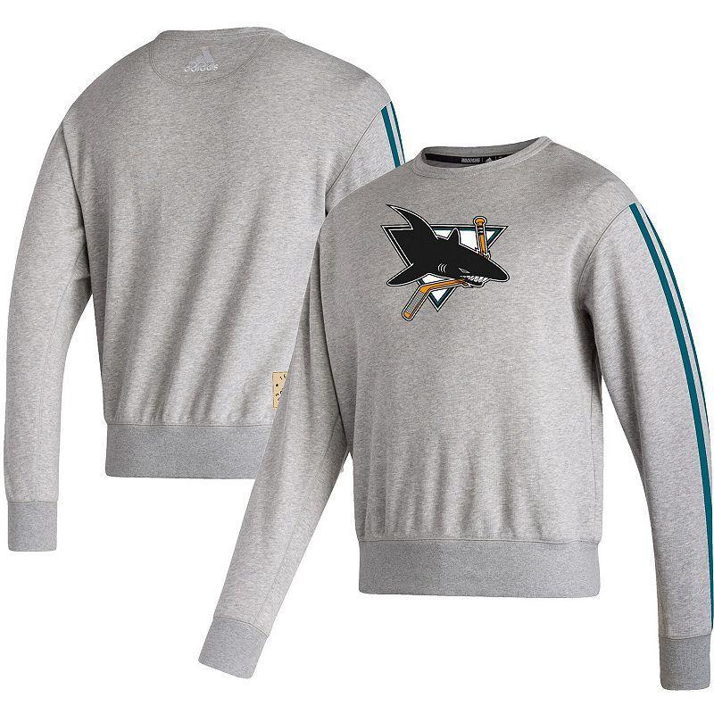 Mens adidas Heathered Gray San Jose Sharks Team Classics Vintage Pullover Sweatshirt Product Image