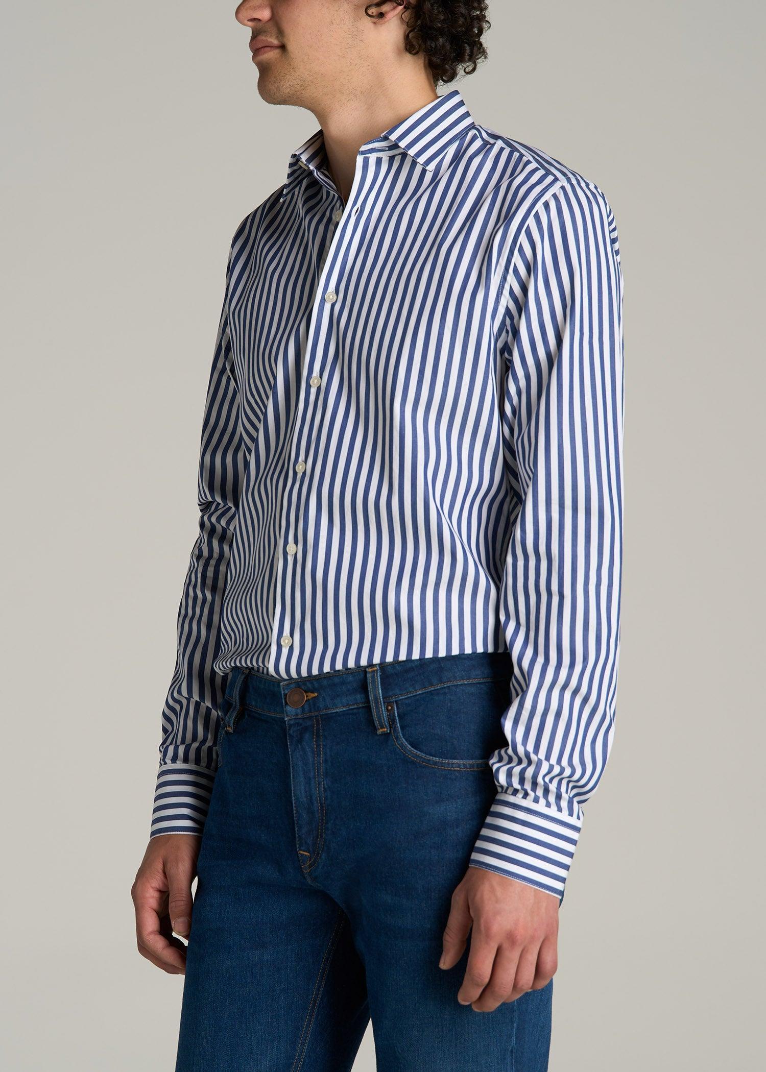 Premium Dress Shirt for Tall Men in Bold Blue Stripe Male Product Image