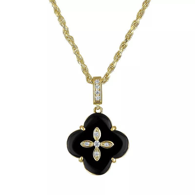 Designs by Gioelli 14k Gold over Sterling Silver Black Onyx Clover Pendant Necklace, Womens Gold Tone Product Image