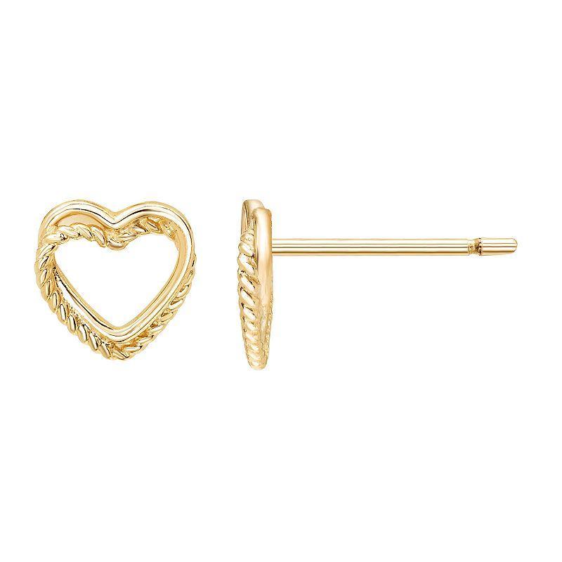 Theia Sky 14k Gold Tight Rope Heart Stud Earrings, Womens Product Image