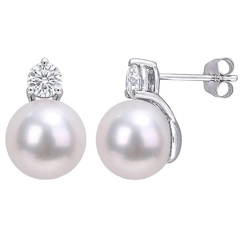 Stella Grace 14k White Gold Freshwater Cultured Pearl & Lab-Created Moissanite Stud Earrings, Womens, 14k Gold Product Image