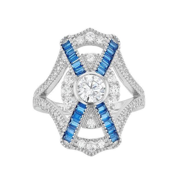 Sterling Silver Blue & Clear Cubic Zirconia Cocktail Ring, Womens Product Image