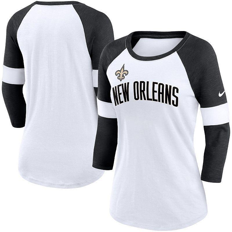 Womens Nike New Orleans Saints /Heathered Black Football Pride Slub 3/4 Raglan Sleeve T-Shirt Product Image