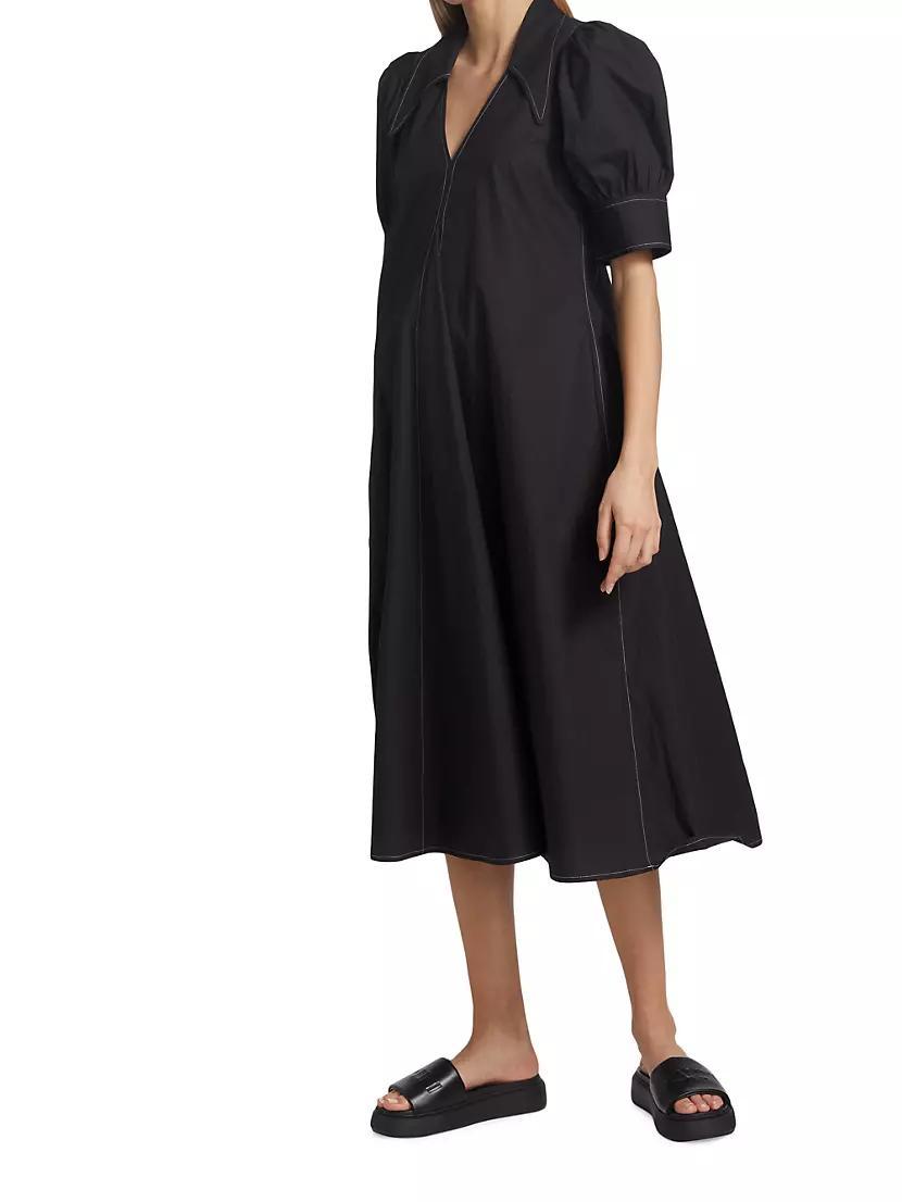 Cotton Poplin V-Neck Midi-Dress Product Image