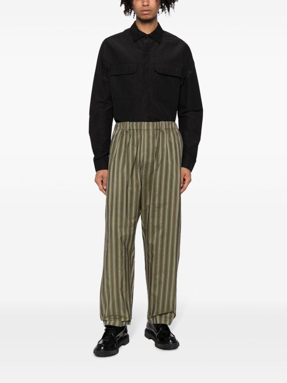 Straight-leg Striped Silk Trousers In Grün Product Image