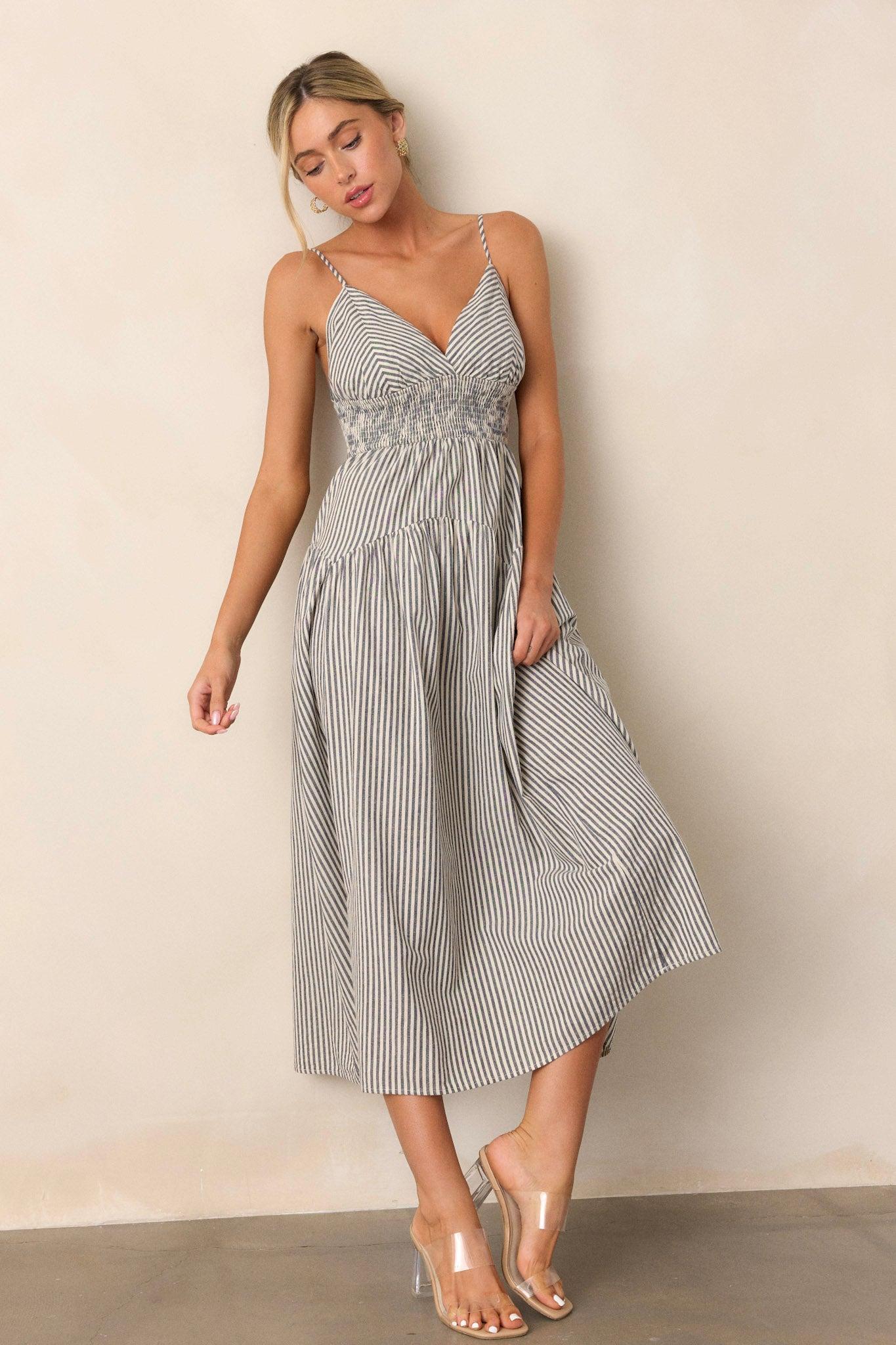 Sweet Harmony Navy Stripe Sleeveless Midi Dress Product Image